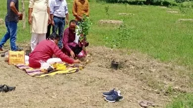 Photo of निर्माणाधीन गुरुकुल महाविद्यालय में पारिजात वृक्ष की स्थापना